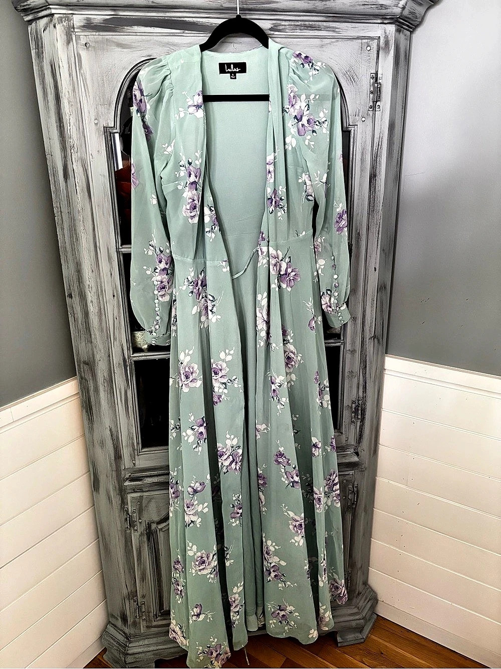 LuLaRoe Floral Maxi Dress in Green & Purple Like New